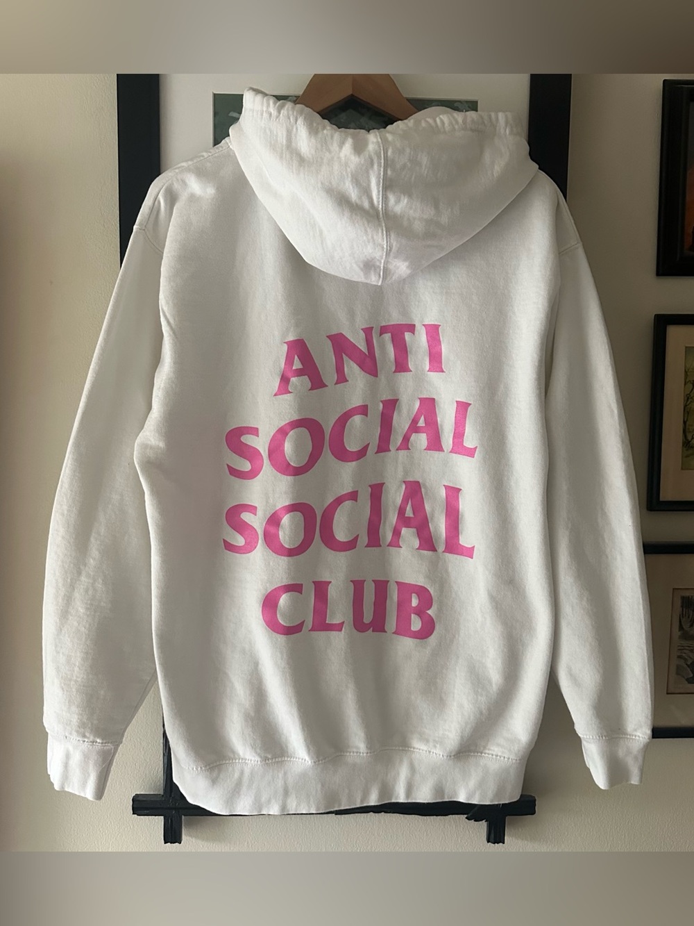 anti social social club white & pink 100% cotton hoodie / size medium